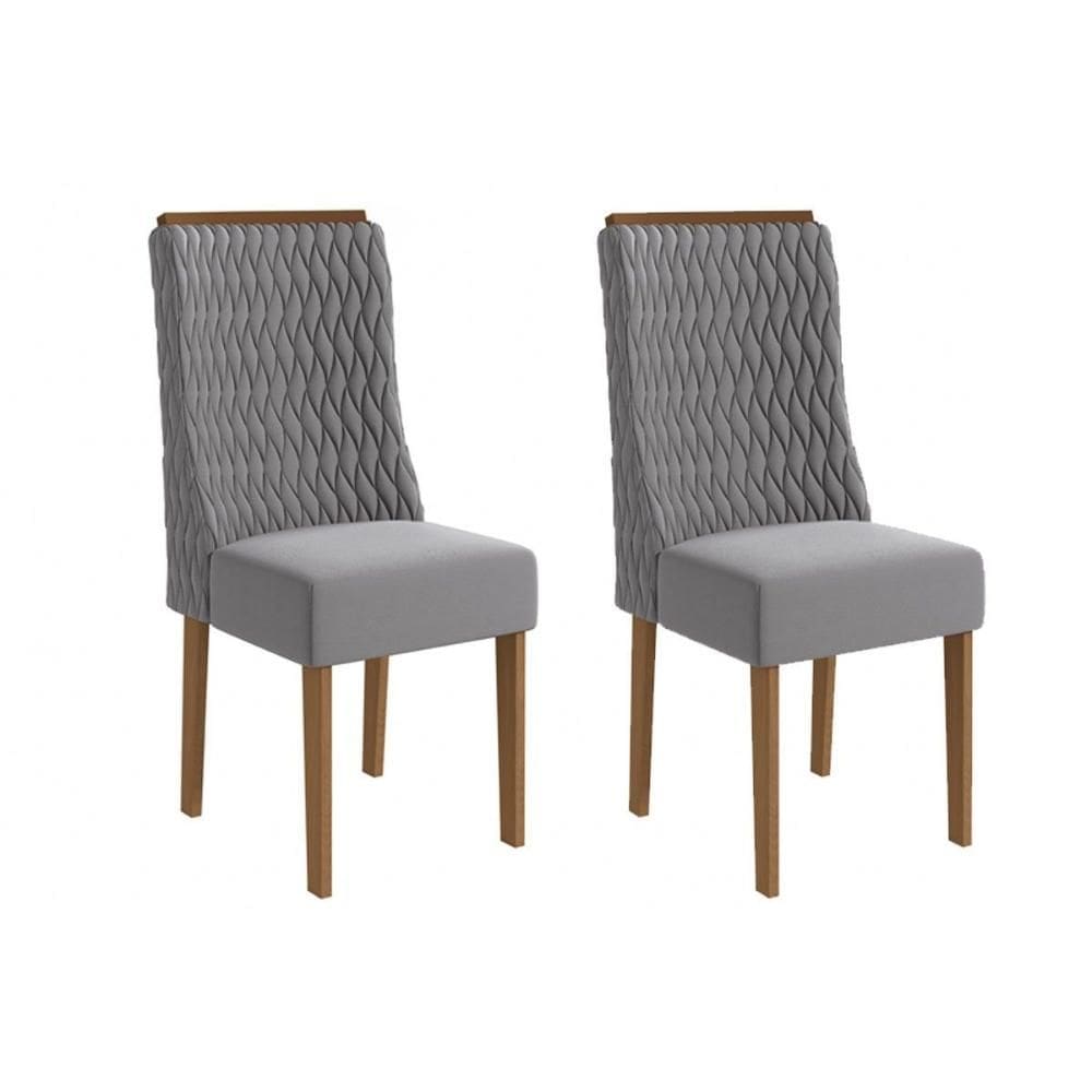 Cadeira de Cozinha Jasmim 2CAD158 Madeirado Kit 2 Un Canela/Suede Cinza - Kappesberg