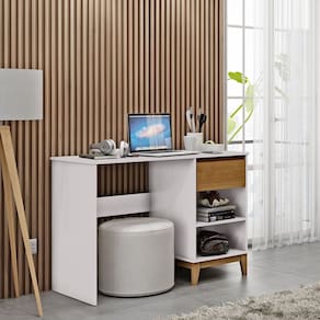 Mesa Escrivaninha 1 Gaveta Linha Prata Madeira Maciça e MDF 2806BFN Off White Freijó Finestra