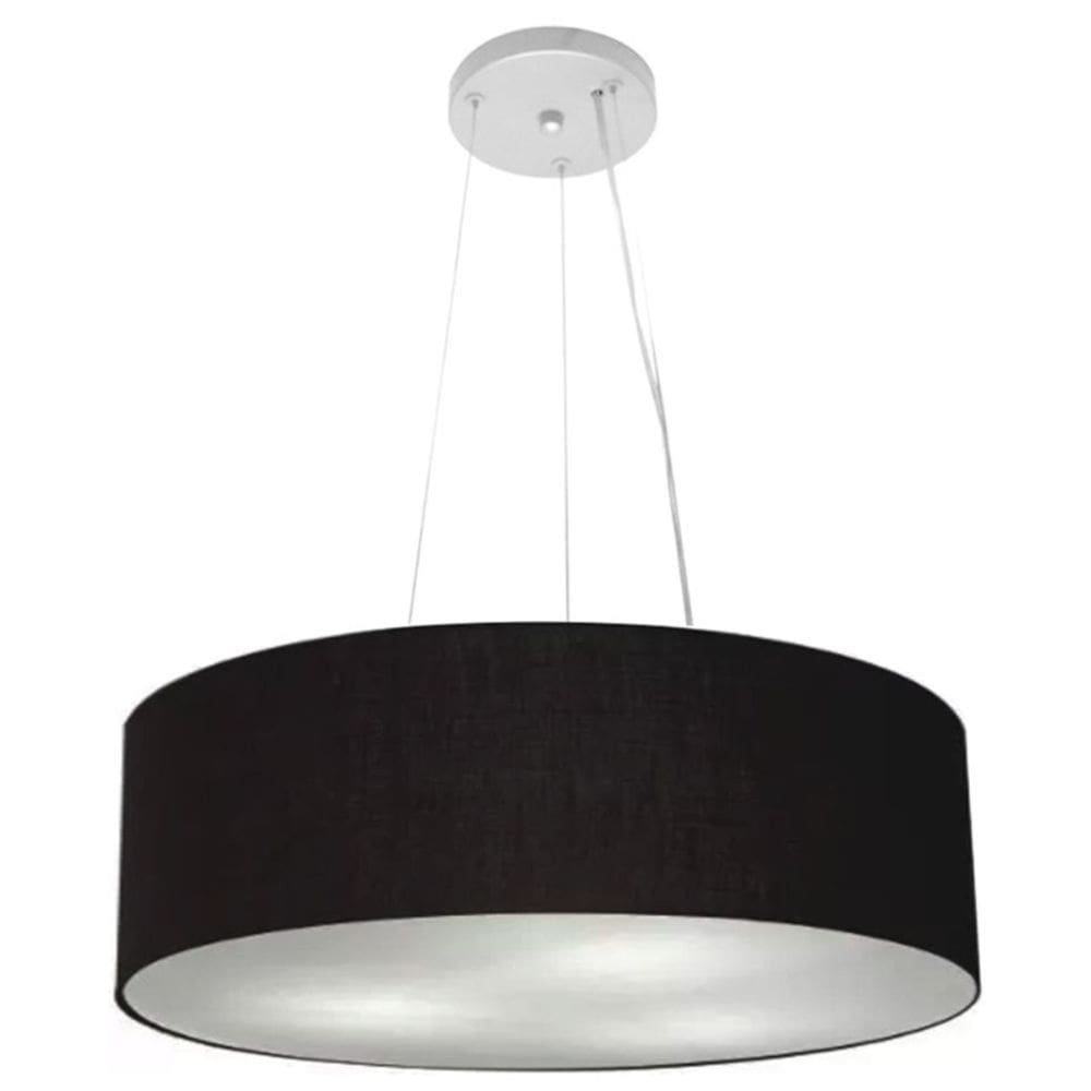 Lustre Pendente Cilíndrico Md-4134 Cúpula em Tecido 50x15cm Preto - Bivolt