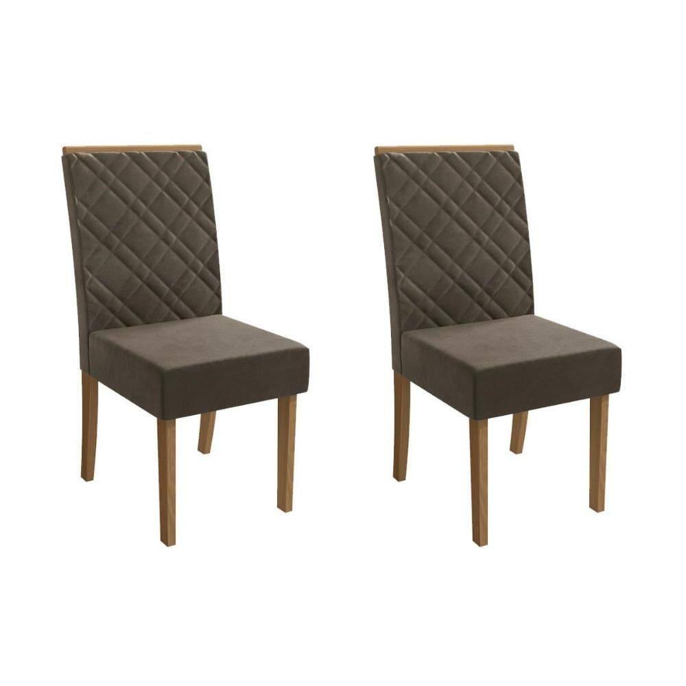 Cadeira de Cozinha Gardênia 2CAD149 Madeirado Kit 2 Un Canela/Suede Capuccino - Kappesberg