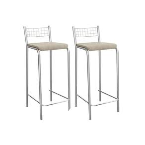 Banqueta de Cozinha Gênova 2B705CR Aço Kit 2 Un Cromado/Linho Bege Fendi - Kappesberg