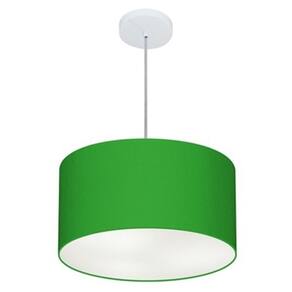 Lustre Pendente Cilíndrico Md-4099 Cúpula em Tecido 40x25cm Verde Folha - Bivolt