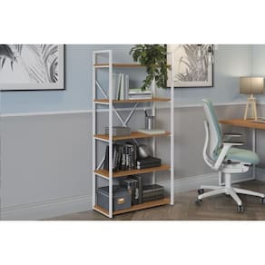 Estante Livreiro Solteiro Industrial Alta LI006 Aço c/ 5 Prateleiras 72x152cm Canela/Branco - Kappesberg