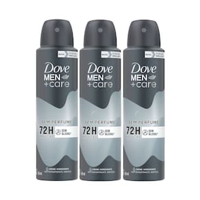 Kit 3 Desodorante Dove Men + Care Sem Perfume Aerosol Antitranspirante 72h com 150ml