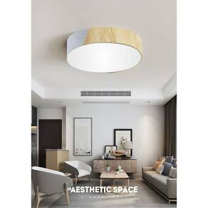 Plafon Luminária de teto decorativa para casa, MD-3076 nórdicas em tecido e madeira 3 lâmpadas com difusor em poliestireno