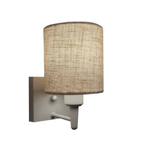 Arandela Quadrada Md-2033 Branco Cúpula em Tecido Cilíndrica Rustico Bege - Bivolt