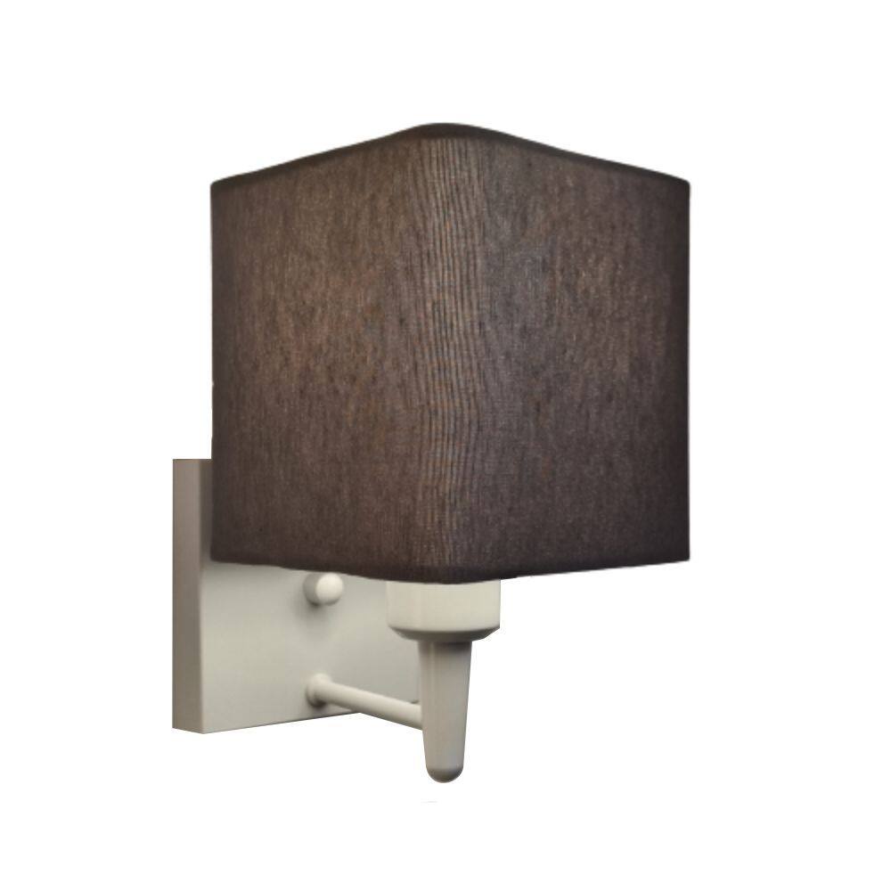 Arandela Quadrada Md-2006 Branco Cúpula em Tecido Cinza Escuro - Bivolt