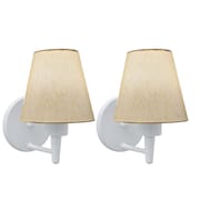 Kit/2 Arandela Cone Md-2004 Base Branco Cúpula em Tecido 14/14x07cm Linho Bege - Bivolt