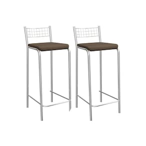 Banqueta Sala de Jantar Gênova 2B705CR Aço Kit 2 Un Cromado/Suede Cappuccino - Kappesberg