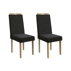 Cadeira de Cozinha Camélia 2CAD153 Madeirado Kit 2 Un Carvalho/Suede Preto - Kappesberg
