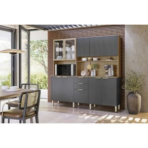 Cozinha Compacta Kit Amora c/ 10 Portas e 2 Gavetas 198cm Amendola/Grafito Prime TX - Demóbile