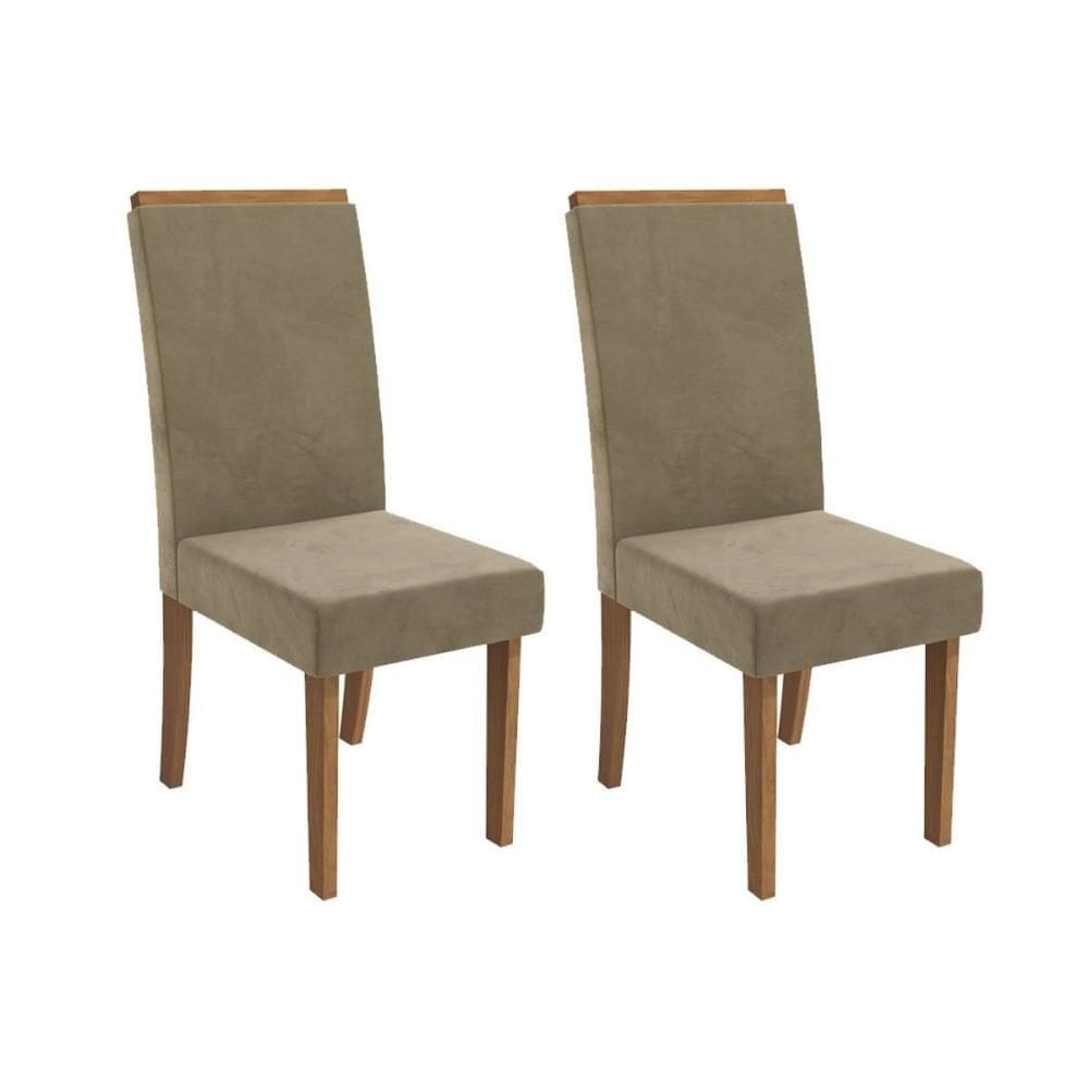 Cadeira de Cozinha Íris 2CAD142 Madeirado Kit 2 Un Canela/Suede Bege - Kappesberg