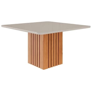 Mesa p/ Cozinha Ana c/ Tampo Madeirado c/ Vidro 130x130cm Cinamomo/Off White - Cimol