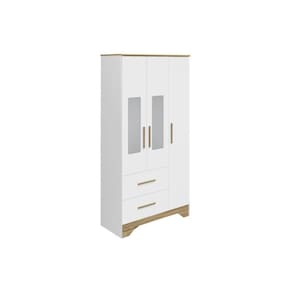 Guarda Roupa 3 Portas c/ (2 Cristal) e 2 Gavetas Popy Retrô Branco/Amendoa - Peroba