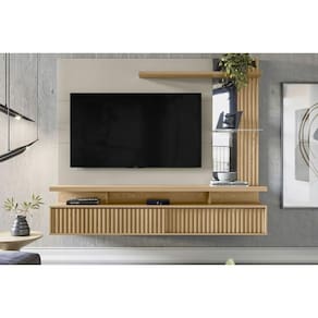 Painel Quarto p/ TV até 60 Pol Maragogi c/ 2 Porta e 2 Prateleiras 182x154cm Carvalho/Off White - Linea Brasil