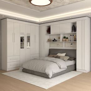 Guarda-Roupa Casal Modulado Positano 10 Portas 4 Gavetas Ripado com Espelho Branco - Panorama Móveis