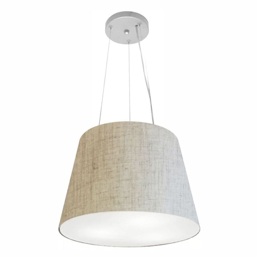 Lustre Pendente Cone Md-4152 Cúpula em Tecido 30/40x30cm Rustico Bege - Bivolt