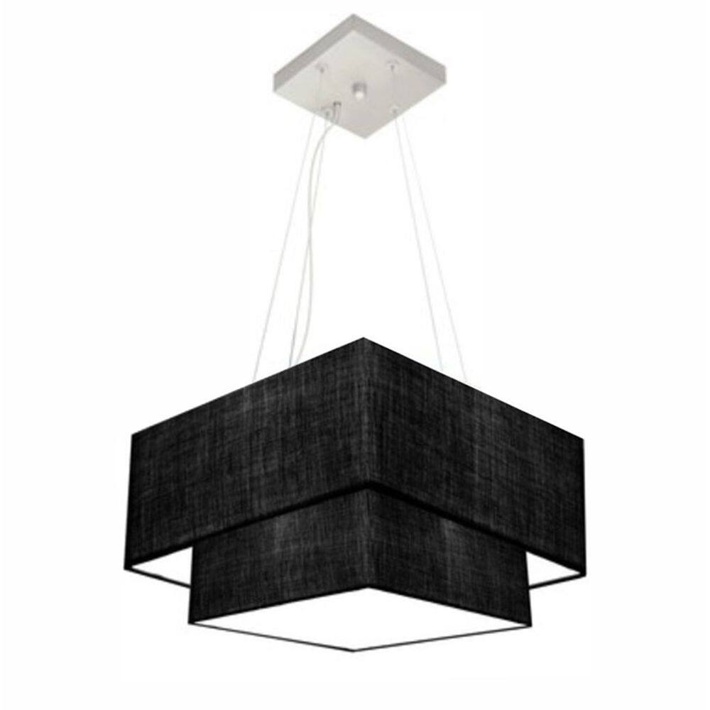 Lustre Pendente Duplo Quadrado Vivare Md-4157 Cúpula em Tecido 40x35cm Preto - Bivolt