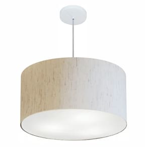 Lustre Pendente Cilíndrico Md-4101 Cúpula em Tecido 60x30cm Linho Bege - Bivolt