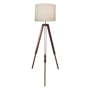 Luminaria Chao Tripe Madeira Md-2018 Cúpula em Tecido 40x30cm Branco - Bivolt