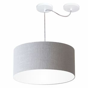 Lustre Cilíndrico C/ Desvio De Centro Md-4147 CúpulaTecido 50x25cm Rustico Cinza - Bivolt