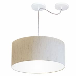 Lustre Cilíndrico C/ Desvio De Centro Md-4151 CúpulaTecido 50x25cm Linho Bege - Bivolt