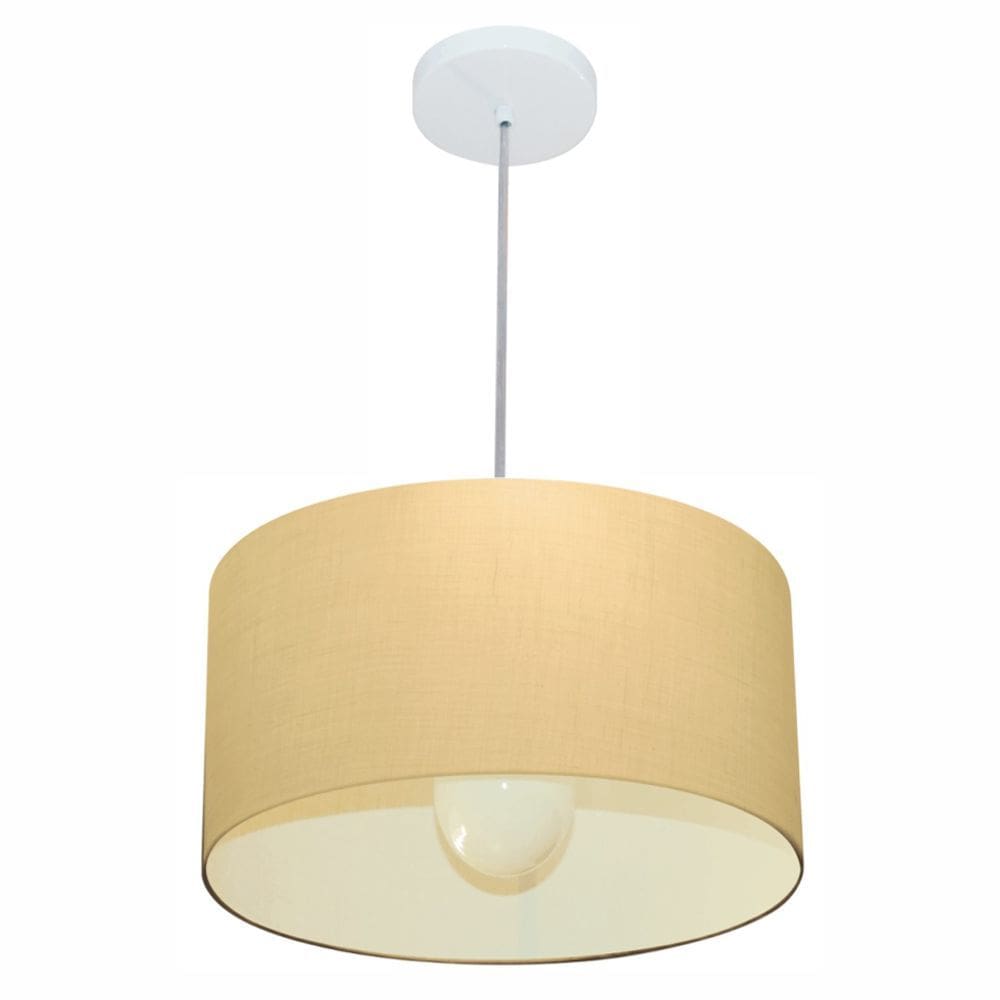 Lustre Pendente Cilíndrico Md-4146 Cúpula em Tecido 40x30cm Algodão Crú - Bivolt