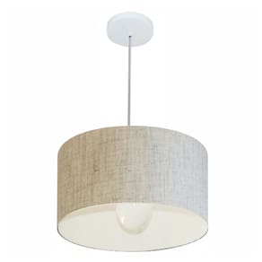 Lustre Pendente Cilíndrico Md-4146 Cúpula em Tecido 40x30cm Rustico Bege - Bivolt