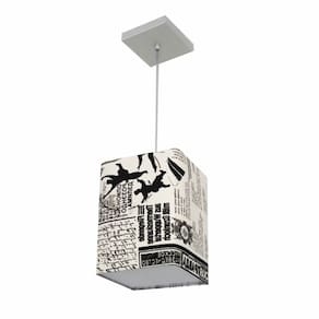 Lustre Pendente Quadrado Md-4007 Cúpula em Tecido 25/16x16cm Ny-Jornal - Bivolt