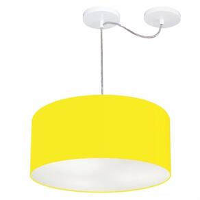 Lustre Cilíndrico C/ Desvio De Centro Md-4147 CúpulaTecido 50x25cm Amarelo - Bivolt