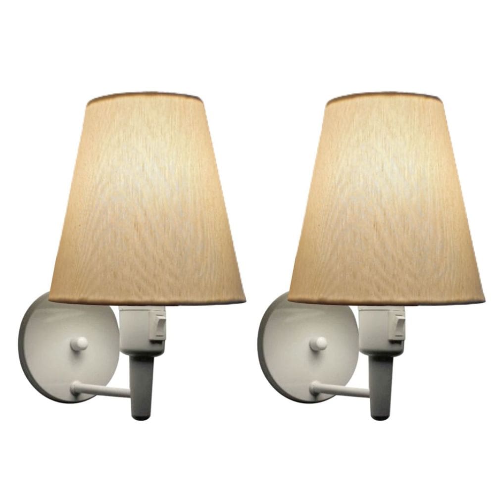 Kit/2 Arandela Cone Md-2013 Branco C/ Inter Liga e Desl Cúpula em Tecido Algodão Crú - Bivolt