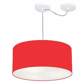 Lustre Cilíndrico C/ Desvio De Centro Md-4147 CúpulaTecido 50x25cm Vermelho - Bivolt