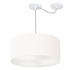 Lustre Cilíndrico C/ Desvio De Centro Md-4147 CúpulaTecido 50x25cm Branco - Bivolt
