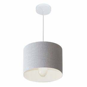 Lustre Pendente Cilíndrico Md-4113 Cúpula em Tecido 30x25cm Rustico Cinza - Bivolt