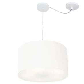 Lustre Cilíndrico C/ Desvio De Centro Md-4163 Cúpula em Tecido 40x25cm Branco - Bivolt