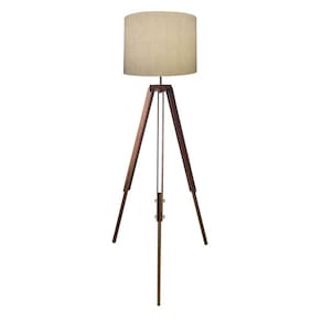 Luminaria Chao Tripe Madeira Md-2018 Cúpula em Tecido 40x30cm Linho Bege - Bivolt