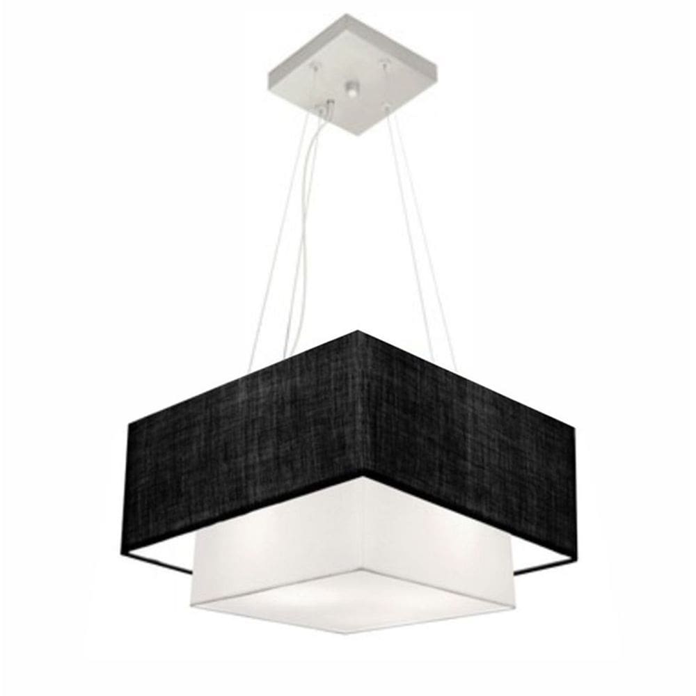 Lustre Pendente Duplo Quadrado Vivare Md-4157 Cúpula em Tecido 40x35cm Preto / Branco - Bivolt