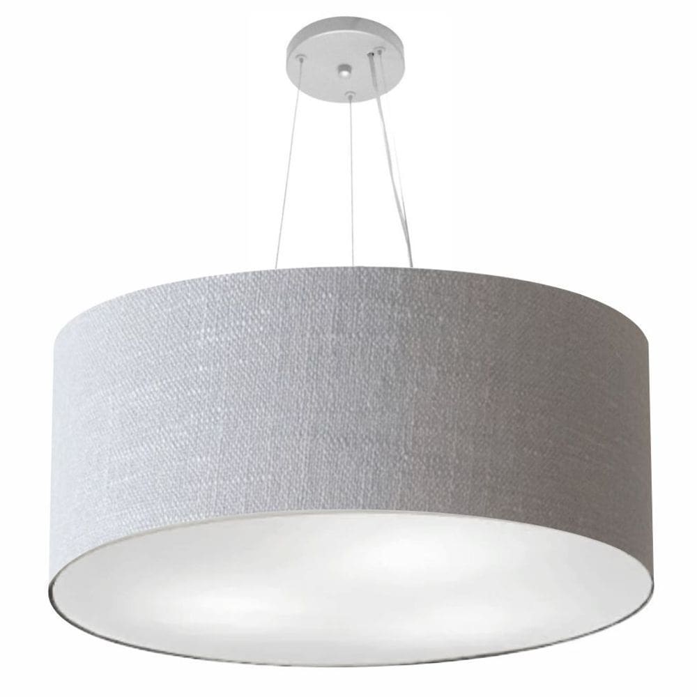 Lustre Pendente Cilíndrico Md-4074 Cúpula em Tecido 60x30cm Rustico Cinza - Bivolt