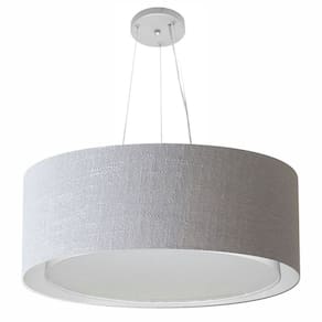 Lustre Pendente Cilíndrico Duplo Md-4126 Cúpula em Tecido 80x30cm Rustico Cinza - Bivolt