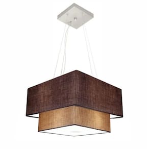 Lustre Pendente Duplo Quadrado Vivare Md-4157 Cúpula em Tecido 40x35cm Café / Palha - Bivolt
