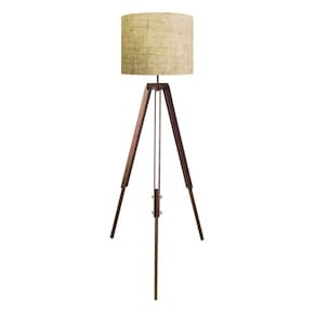 Luminaria Chao Tripe Madeira Md-2018 Cúpula em Tecido 40x30cm Rustico Bege - Bivolt