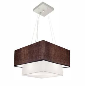 Lustre Pendente Duplo Quadrado Vivare Md-4157 Cúpula em Tecido 40x35cm Café / Branco - Bivolt