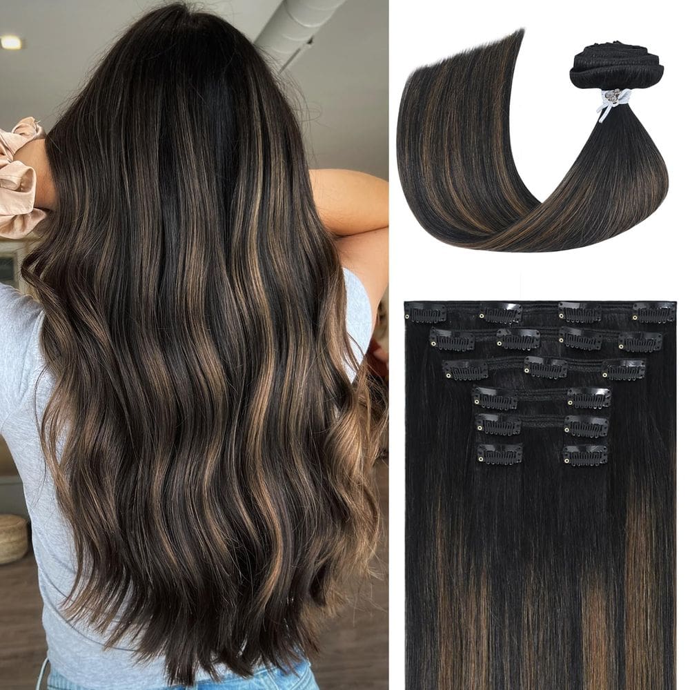 Extensões de cabelo Clip in Ukira Balayage 30 cm 100 g 7 unidades
