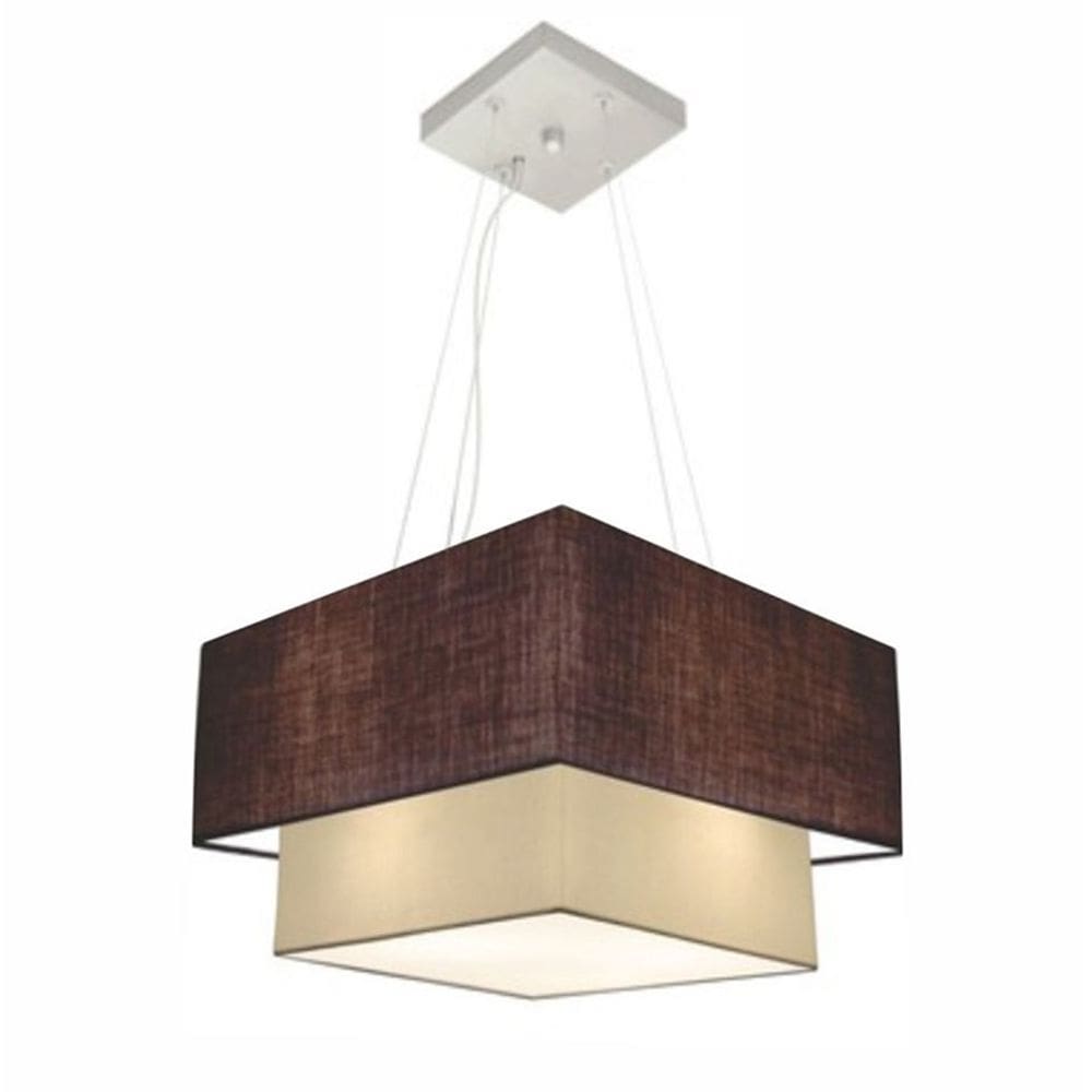 Lustre Pendente Duplo Quadrado Vivare Md-4157 Cúpula em Tecido 40x35cm Café / Bege - Bivolt