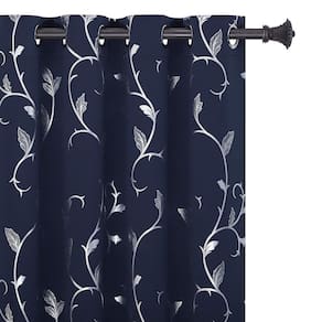 Cortinas Blackout BUHUA Wave Vine Print 160x160cm azul marinho