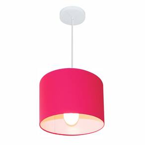 Lustre Pendente Cilíndrico Md-4113 Cúpula em Tecido 30x25cm Rosa Pink - Bivolt