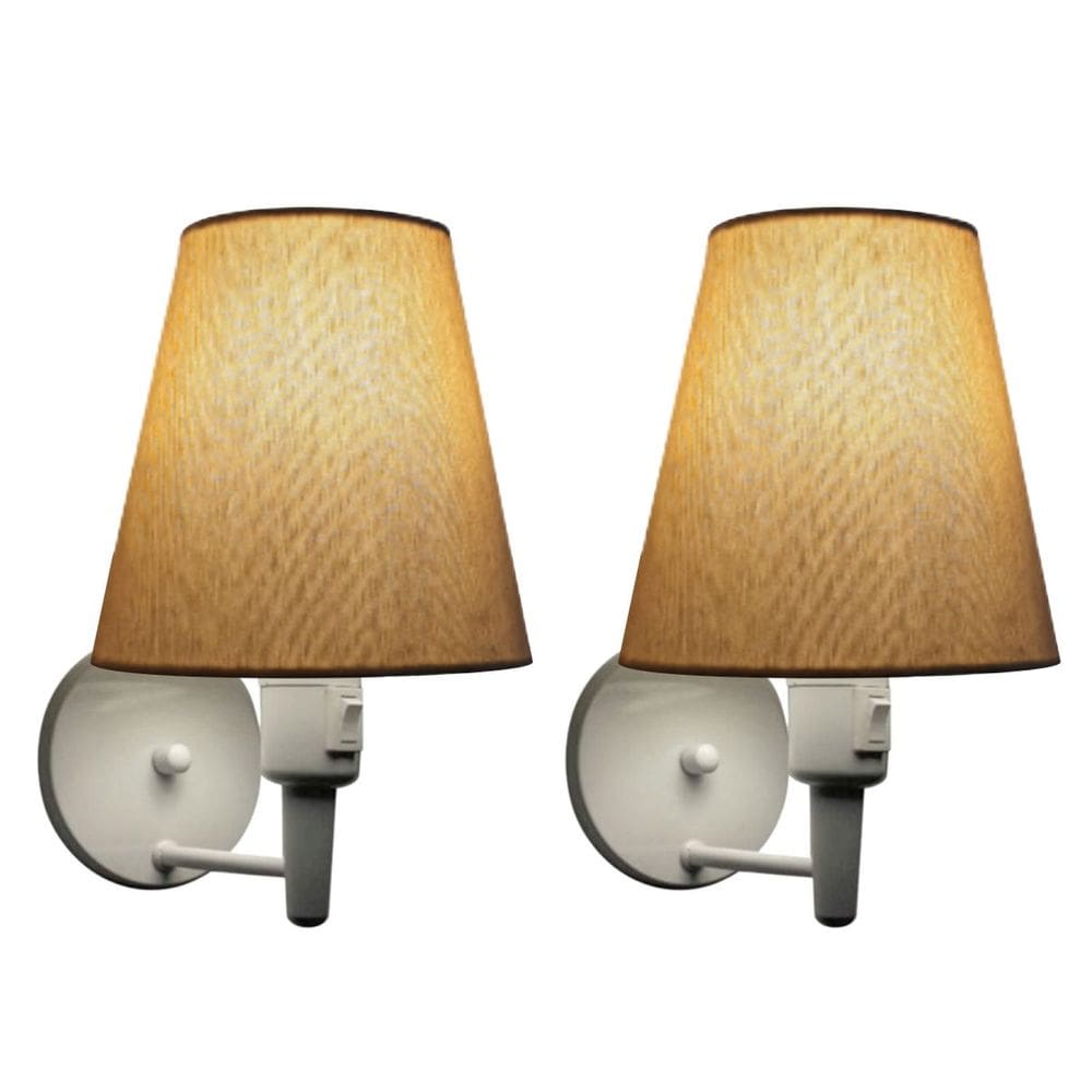 Kit/2 Arandela Cone Md-2013 Branco C/ Inter Liga e Desl Cúpula em Tecido Palha - Bivolt