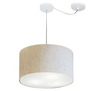 Lustre Cilíndrico C/ Desvio De Centro Md-4163 Cúpula em Tecido 40x25cm Linho Bege - Bivolt