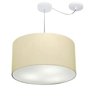 Lustre Cilíndrico C/ Desvio De Centro Md-4167 Cúpula em Tecido 60x30cm Algodão Crú - Bivolt