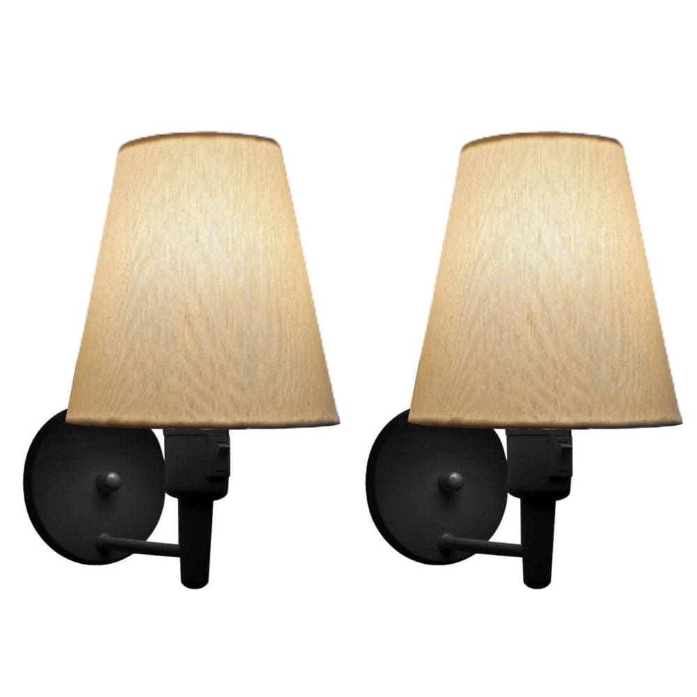 Kit/2 Arandela Cone Md-2013 Preto C/ Inter Liga e Desl Cúpula em Tecido Algodão Crú - Bivolt